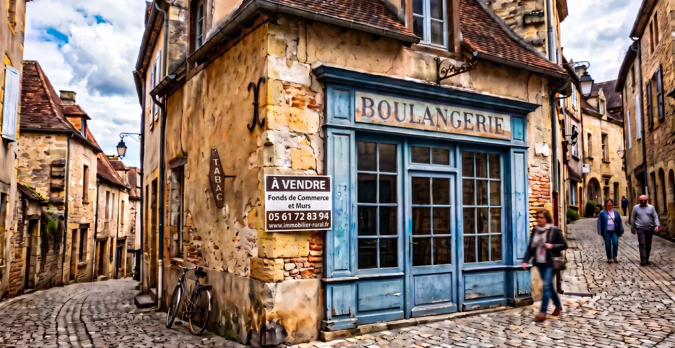 French residential building with a for sale sign on the facade in an urban street